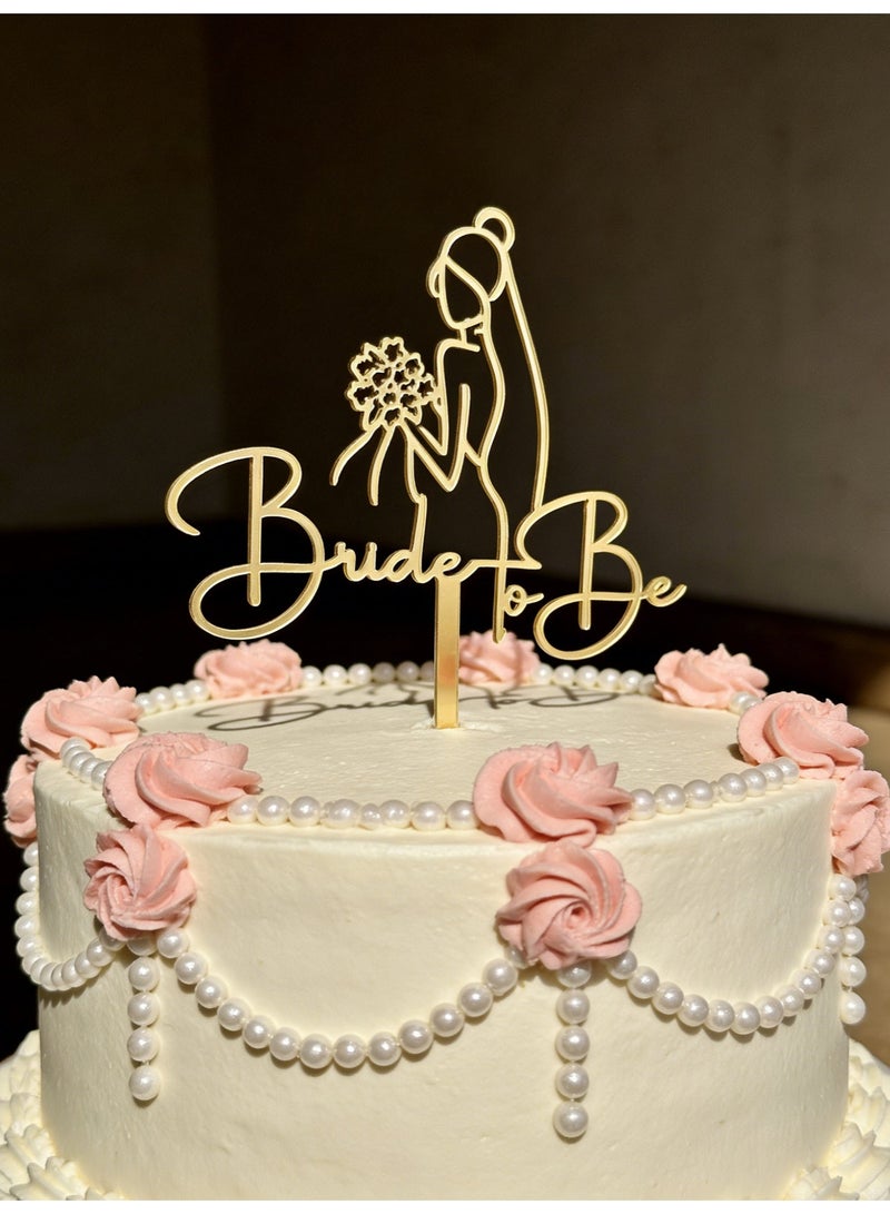 زينة كيك العروس المتألقة من الأكريليك الذهبي لزينة حفلات الخطوبة والزفاف وحفلات توديع العزوبية - Image 3